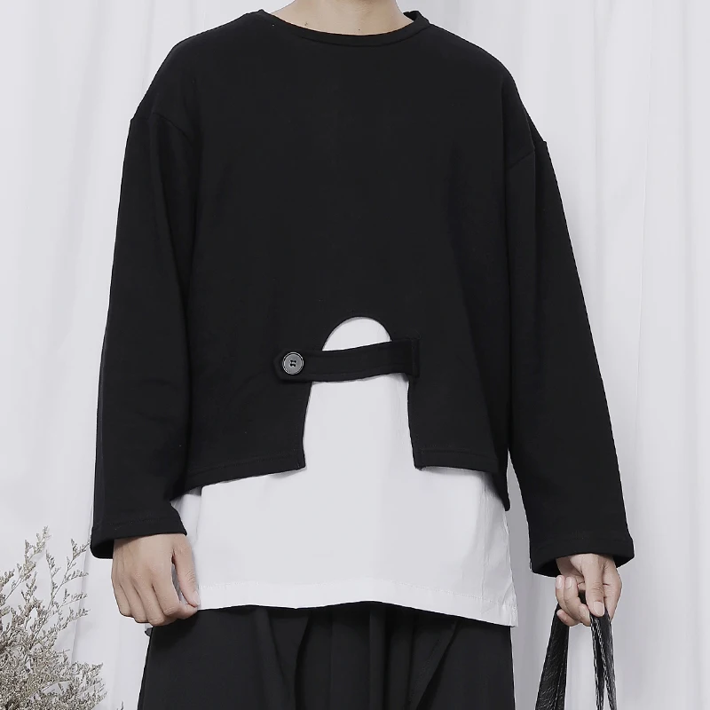 

Original men's new men's round neck loose Japanese trend handsome stitching pullover