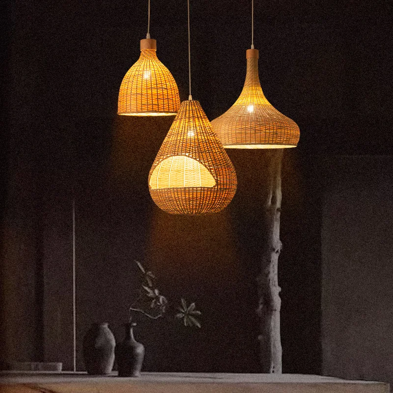 2021 تصميم جديد الخيزران اليدوية قلادة أضواء آسيا نمط اليابانية تايلاند مطعم بار شاطئ البحر فندق تسليم الإضاءة