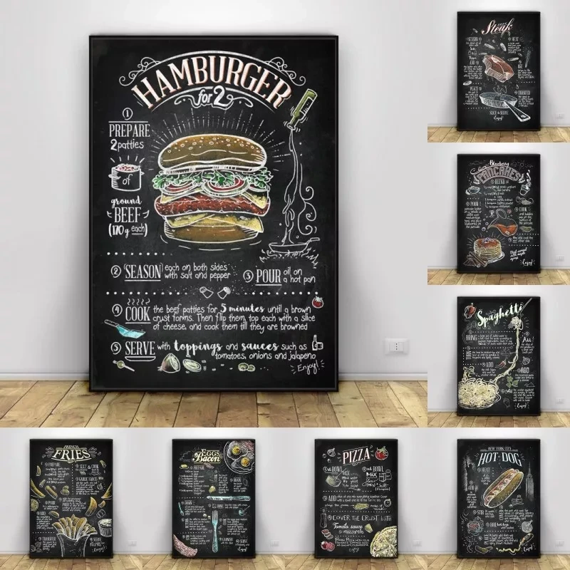 Burger hot dog kitchen Internet Cafe Cafe Western Restaurant Home Decor Art Decor posters quality canvas painting