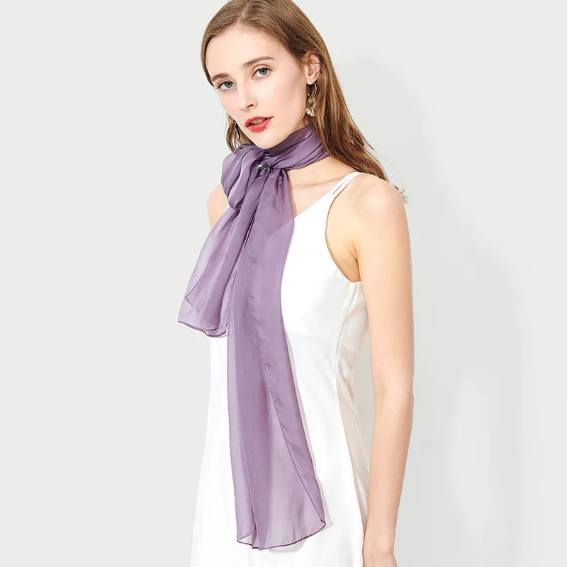 100% Real Silk Chiffon Scarf Women Kerchief Soild Black Pure Natural Silk Neck Scarf Long Shawls Thin Silk Foulard Femme180x30cm