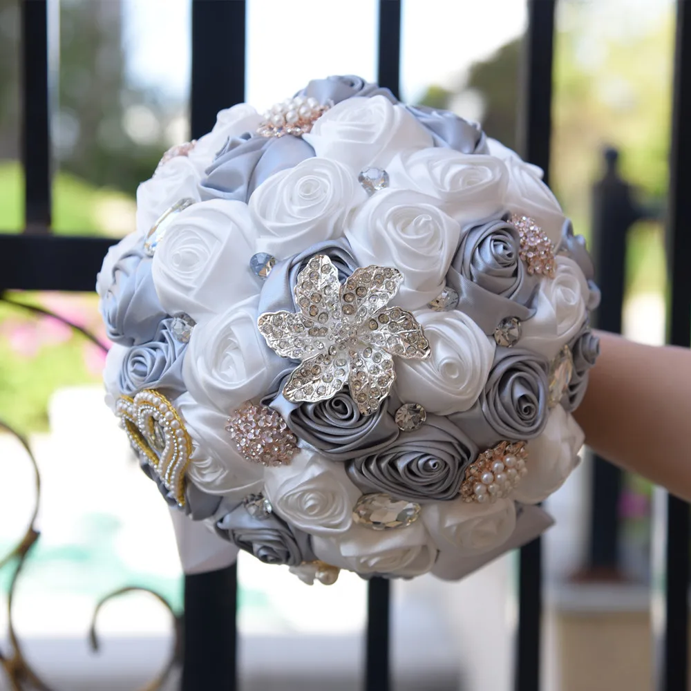 

9 Styles grey and white Silk Rose Wedding Flowers Bridal Bouquets Artificial Foam Flowers Bouquet Romantic Bride Holding Flower