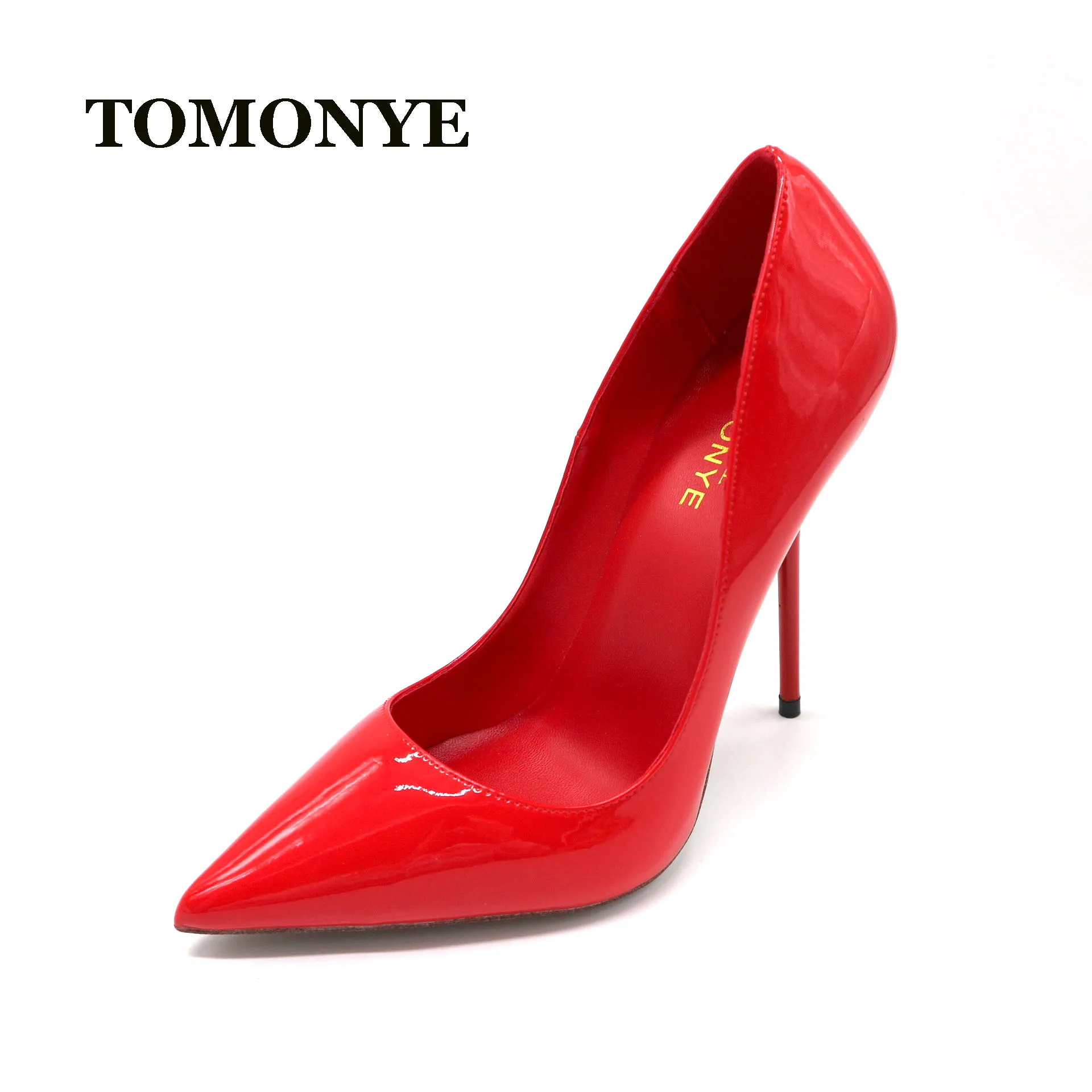 TOMONYE red patent pointed strange special thin heel women lady girl night club sexy heel shoes pump big small size 45,46