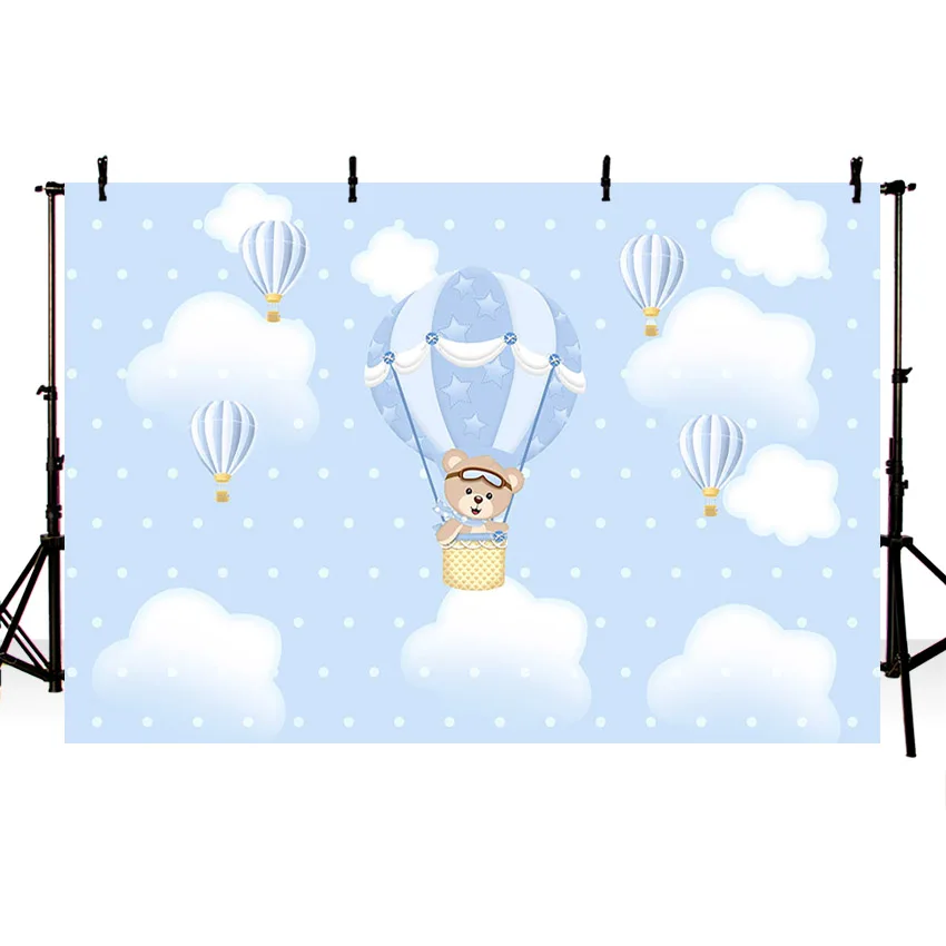 Hot Air Balloon Backdrop Boy Girl Baby Shower Birthday Decor Pink Blue Sweetheart Bear Photography Background Photo Studio Props