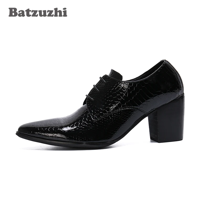 

Batzuzhi 7.5cm High Heel Men Shoes Pointed Toe Black Patent Leather Dress Ankle Boots Men Party, Big Sizes 38-46