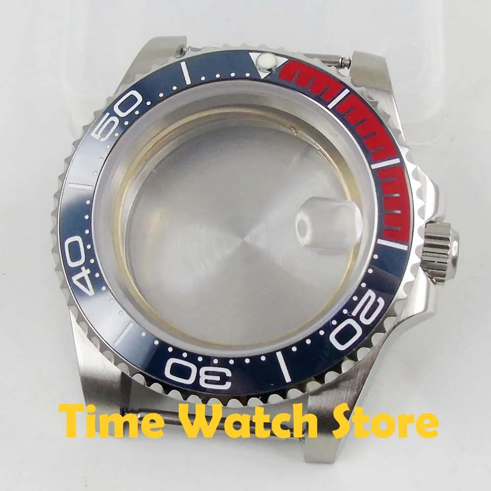 40mm sapphire glass watch Case blue red ceramic bezel Fit Miyota 8215 821A 8210 Mingzhu 2813 3804 ETA 2836 date cyclops