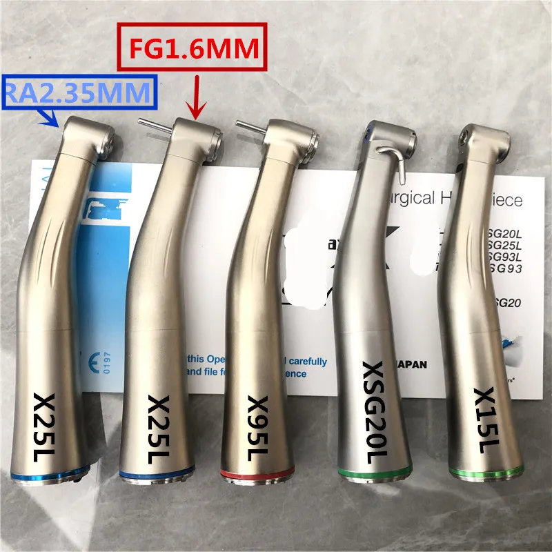 Contra Angle X25L/X95L/XSG20L/X15L Dental Fiber Optic Contra Angle Low Speed Handpiece 1:1/1:5/20:1/4:1 high speed Air Turbine