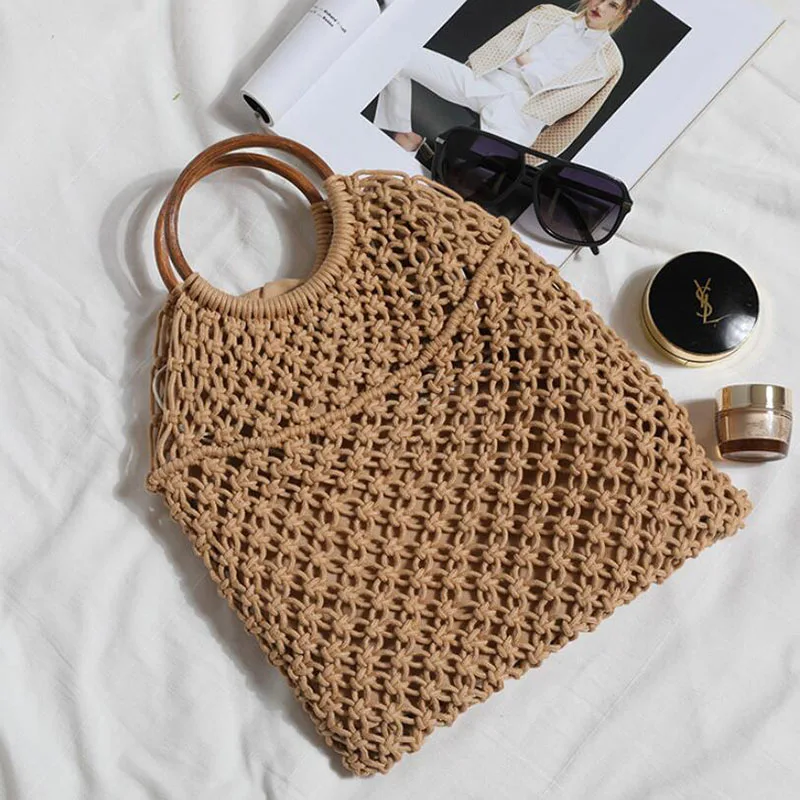 Straw Bag Top-handle Bag Cotton Bag Retro Folding Bag Female Bag Handbag Beach Holiday Hollow Large Capacity