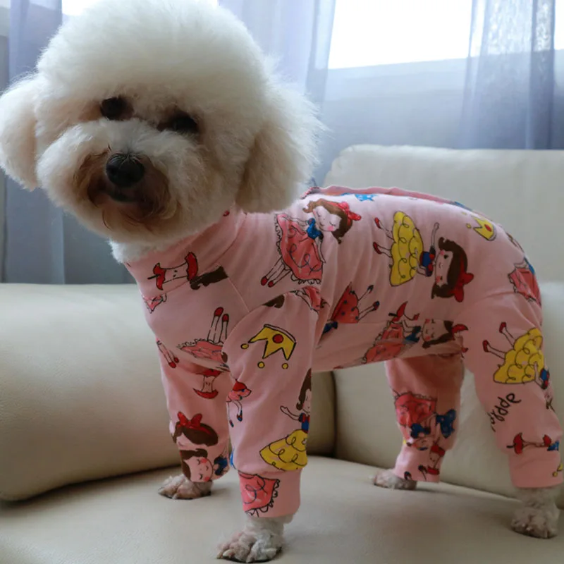 Pet Dog Jumpsuit Printed Overalls For Small Dogs Thin Protect Belly Stretchy 100%Cotton Pajamas Chihuahua Poodle Puppy Clothes