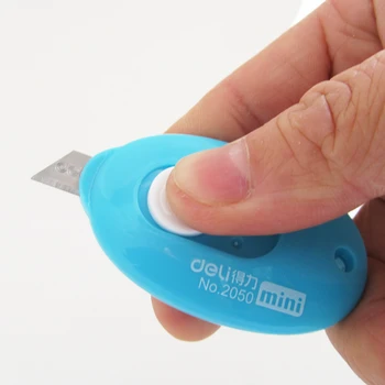 Deli-Mini cuchillo multiusos, cortador de caja, hoja de afeitar retráctil automática, 2050, 1 unidad