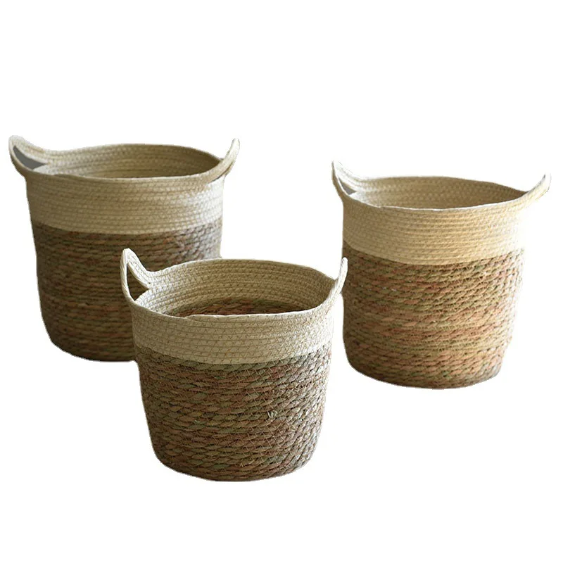 Cesta de almacenamiento de paja natural, maceta de ratán, decoración artesanal, moderna para el hogar, sala de estar, dormitorio, tienda, jardín