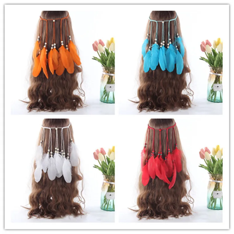 

Ethnic style headdress Gypsy Indian headdress with feathered headband Bohemian headdress