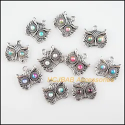 10 New Animal Charms Mixed Acrylic Owl Birds Pendants Tibetan Silver Tone 16.5x17.5mm