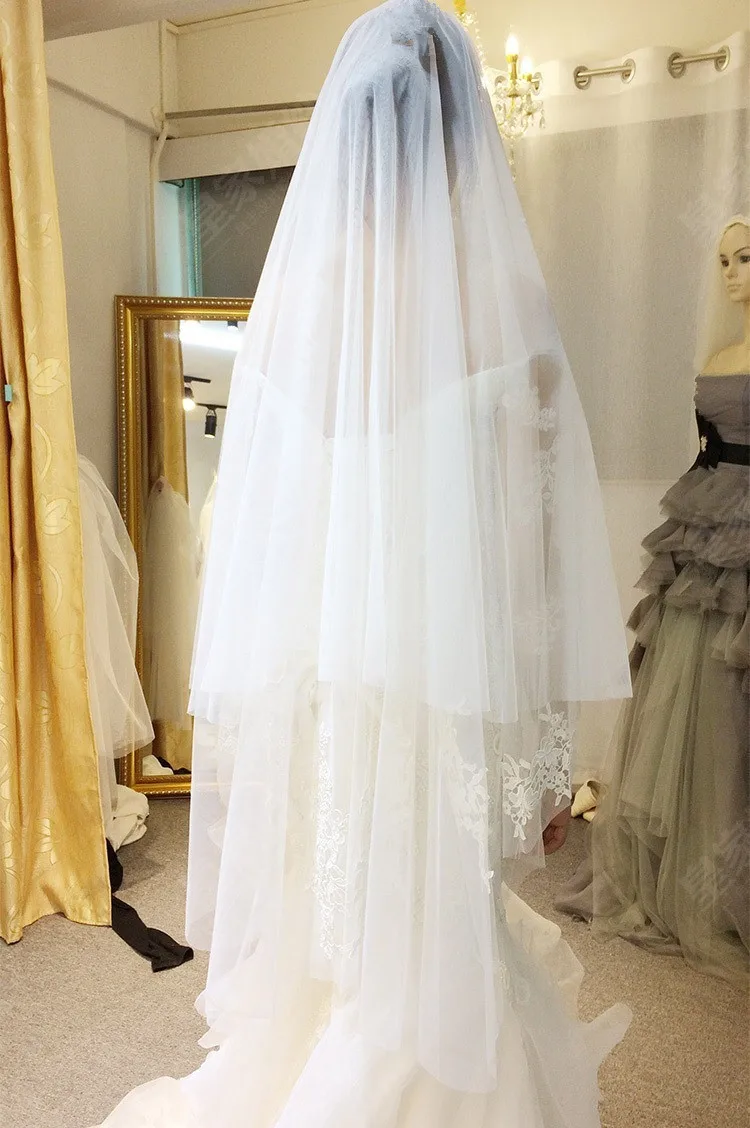 Fingertip Length Beautiful Wedding Veils Bridal Accessories 2019 Two-Layer Bridal Veils with Comb