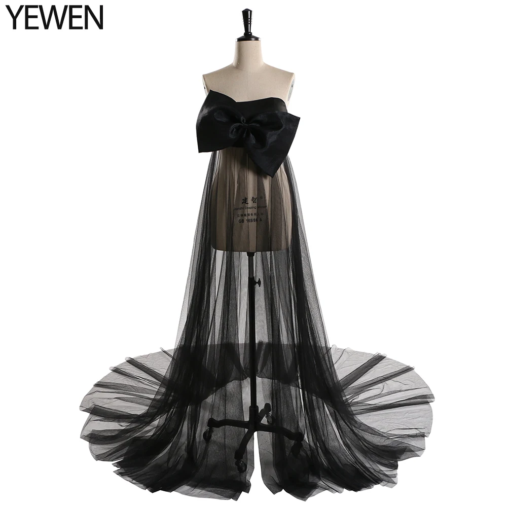 

Elegant See Though Black Sheer Tulle Dress with Statement Bow Pregnancy Shooting Dress Maternity Dresses for Photo Shoot YEWEN