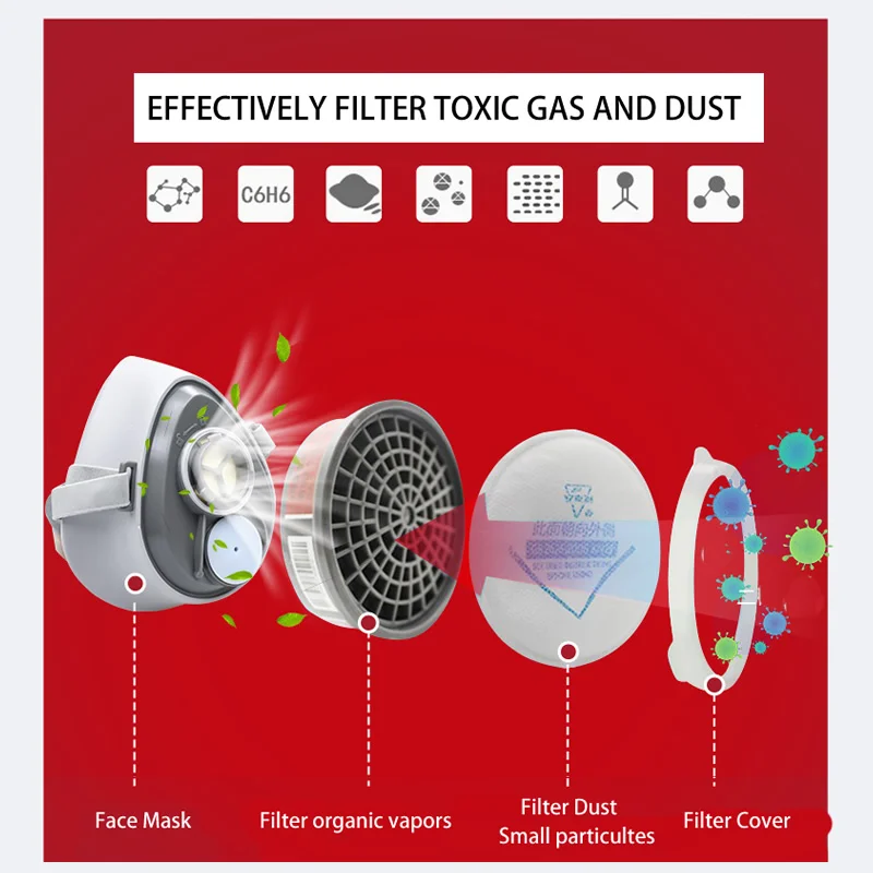 Imagem -03 - Meia Peça Dianteira do Respirador de Gás Máscara Poeira Vapor Orgânico para Pintura Pulverização Fábrica Indústria Casa Emergência Sobrevivência Segurança