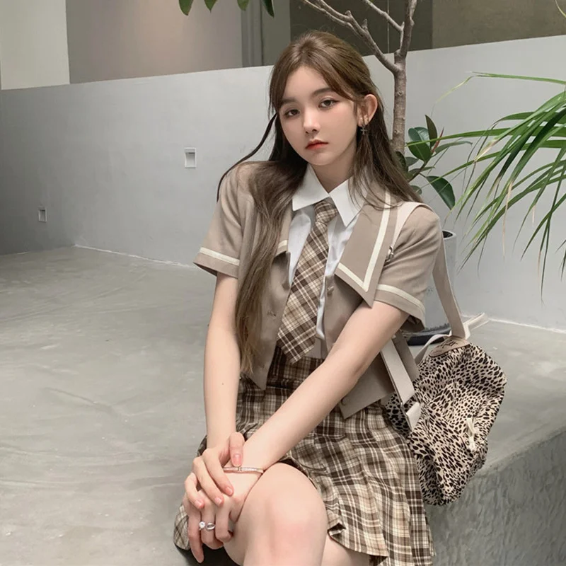 Japanese Style Jk Uniform Suit Jacket Plaid Fashion Shirt Suit College Style High Waist Tie Kawaii Skirt 2022 Summer New