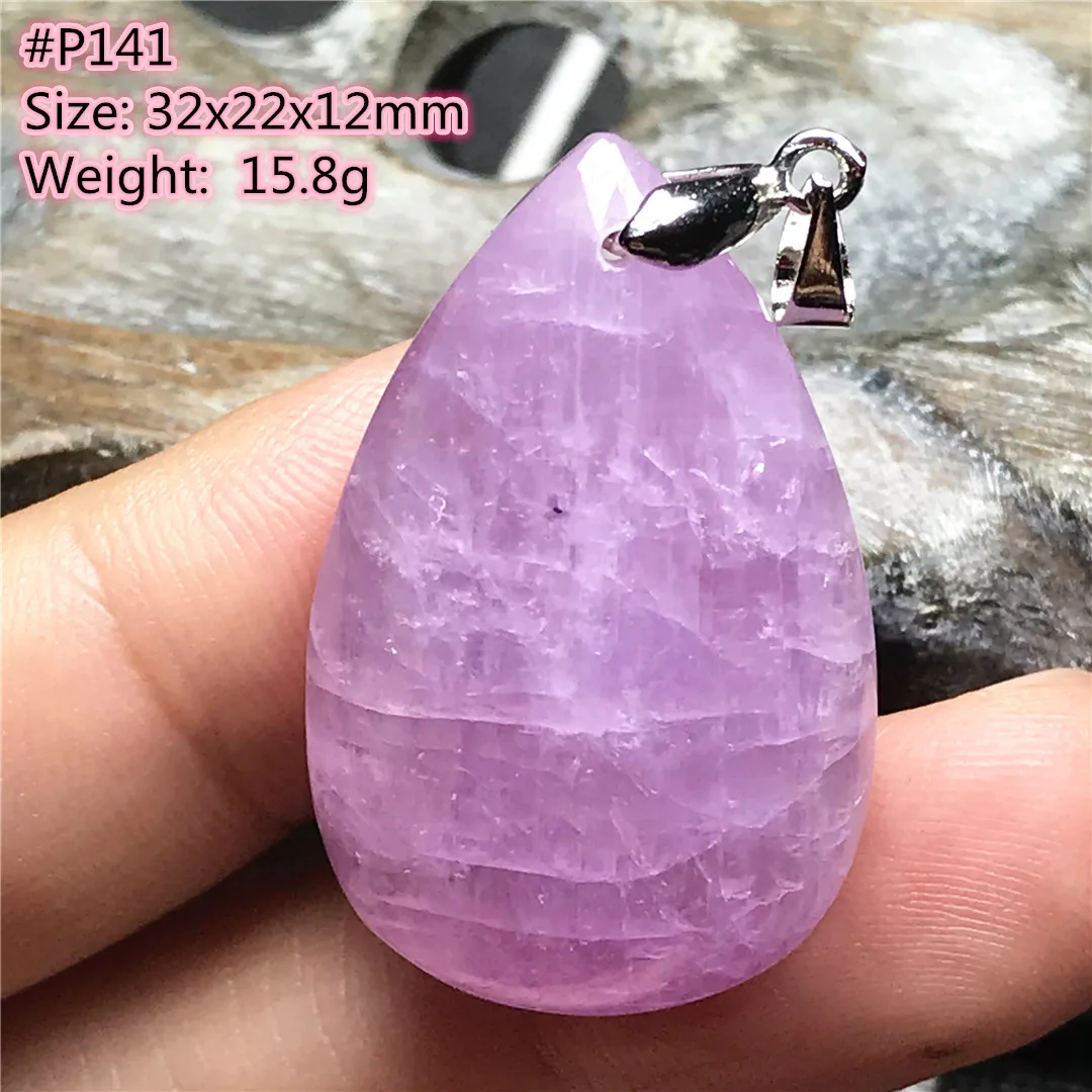 Natural Purple Kunzite Stone Pendant Jewelry For Women Men Cat Eye Beads Crystal Healing Stone Silver Water Drop Gemstone AAAAA