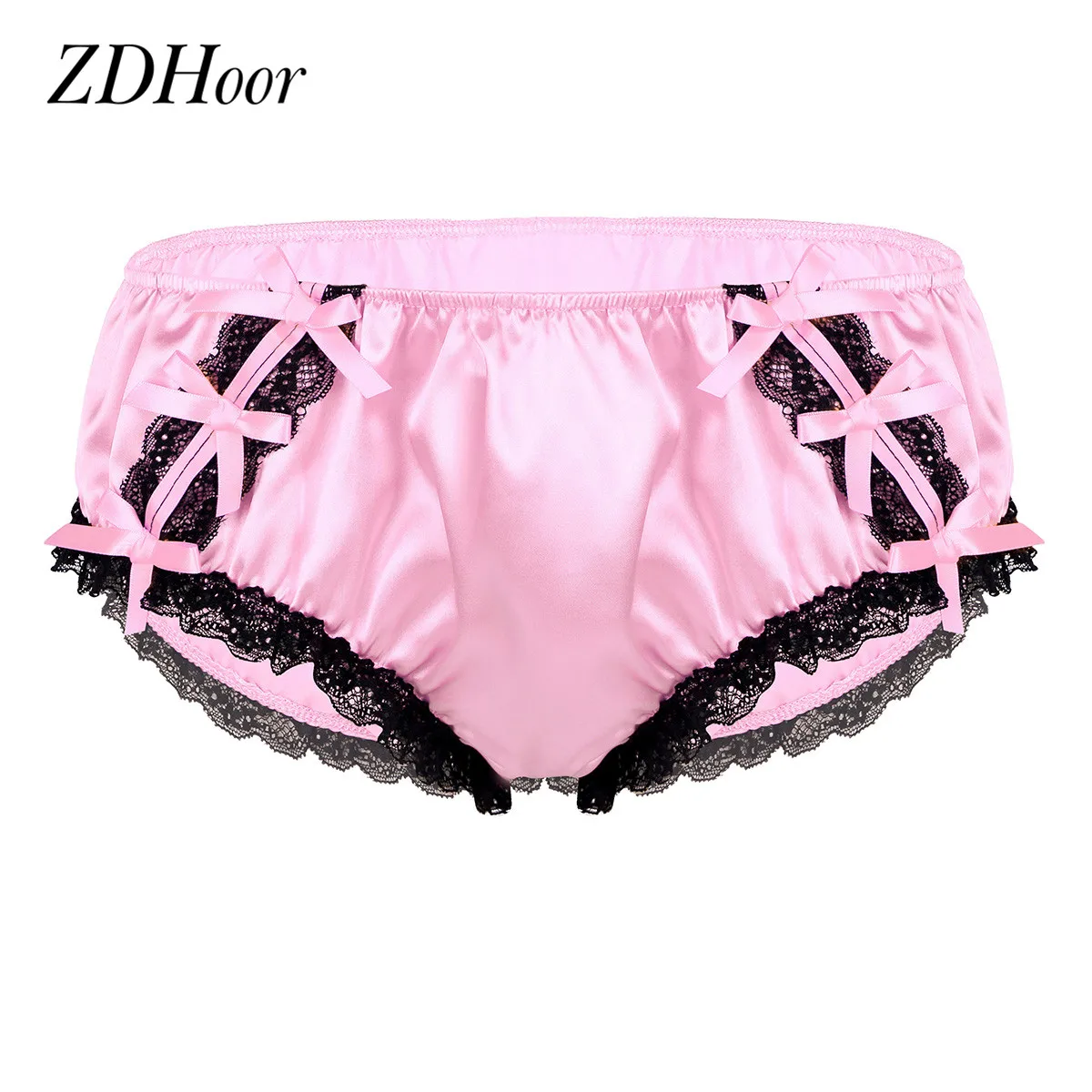 

Mens Shiny Sissy Briefs Underwear Soft Ruffled Floral Lace Satin Lingerie Low Rise Gay Men Panties Stretchy Bikini Thongs