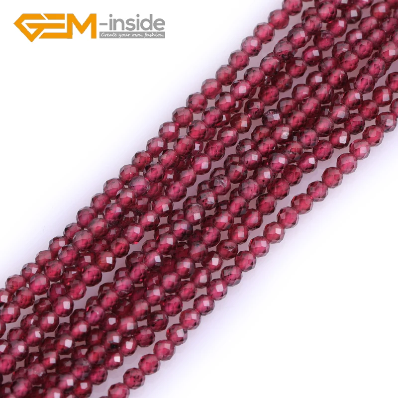 2mm 3mm 4mm AAA Garde Natural Stone Dark Red Garnet Faceted Round Spacer Small Beads For Jewelry Making Strand 15 inch Wholesale