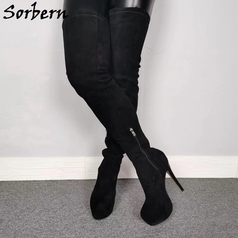 Sorbern مخصص الساقين الضيقة أحذية للنساء منتصف الفخذ أحذية طويلة عالية للرجال كروسدرسر أحذية منصة عالية الكعب واسعة الفخذ #4