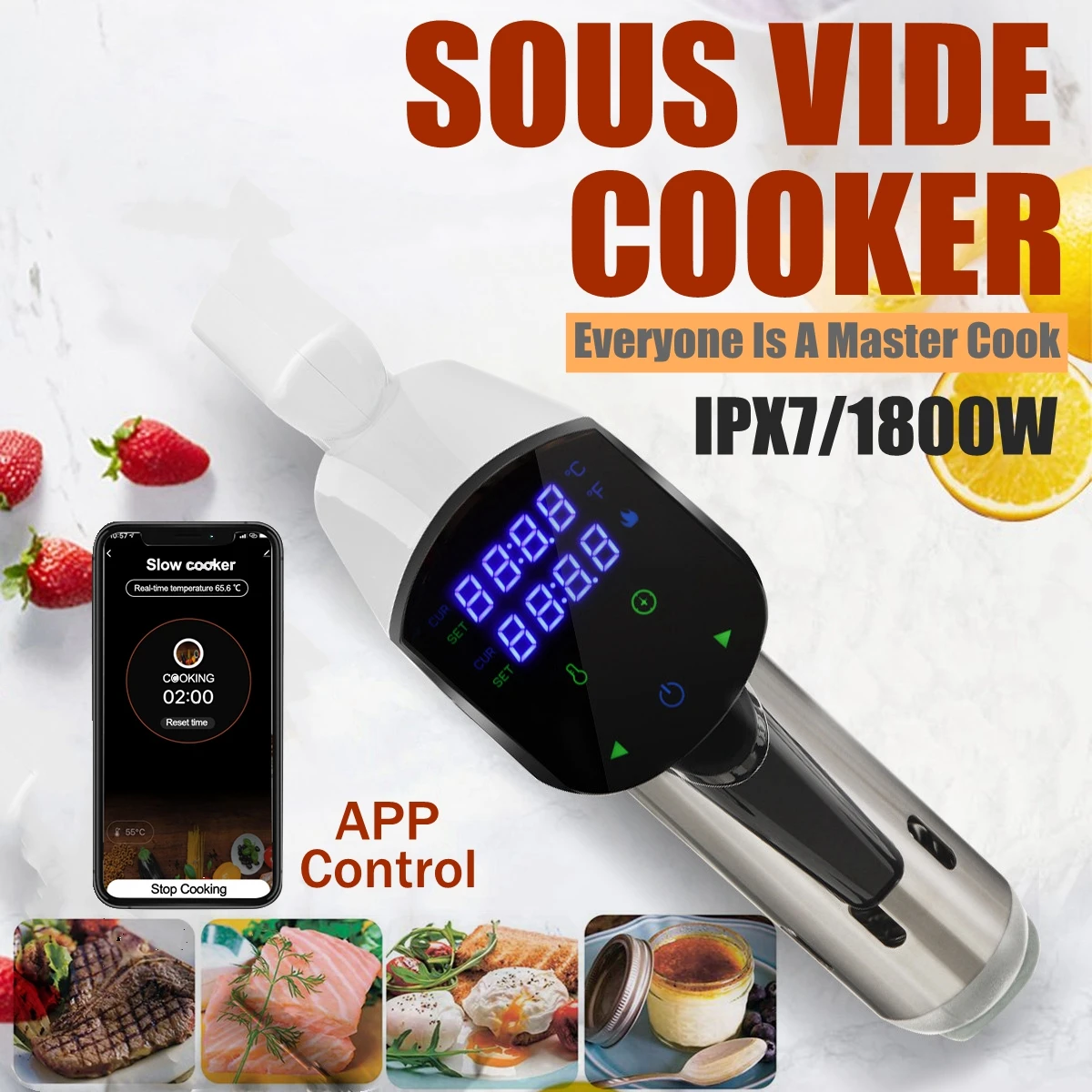 

Smart Wifi Control IPX7 Waterproof Vacuum Sous Vide Cooker 1800W Immersion Circulator Accurate Cooking With LCD Digital Display