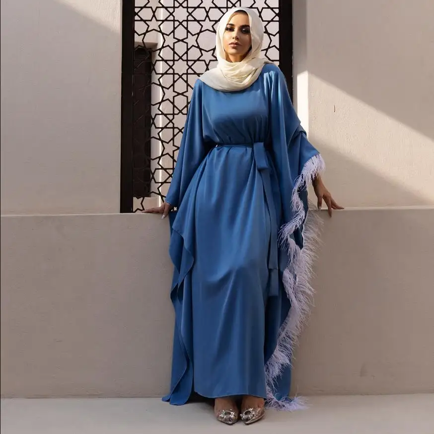 

Latest Elegant bat sleeved Long Muslim peignoir female muslim Dress female tassel design cloak Dubai Islamic Turkey abaya F1974