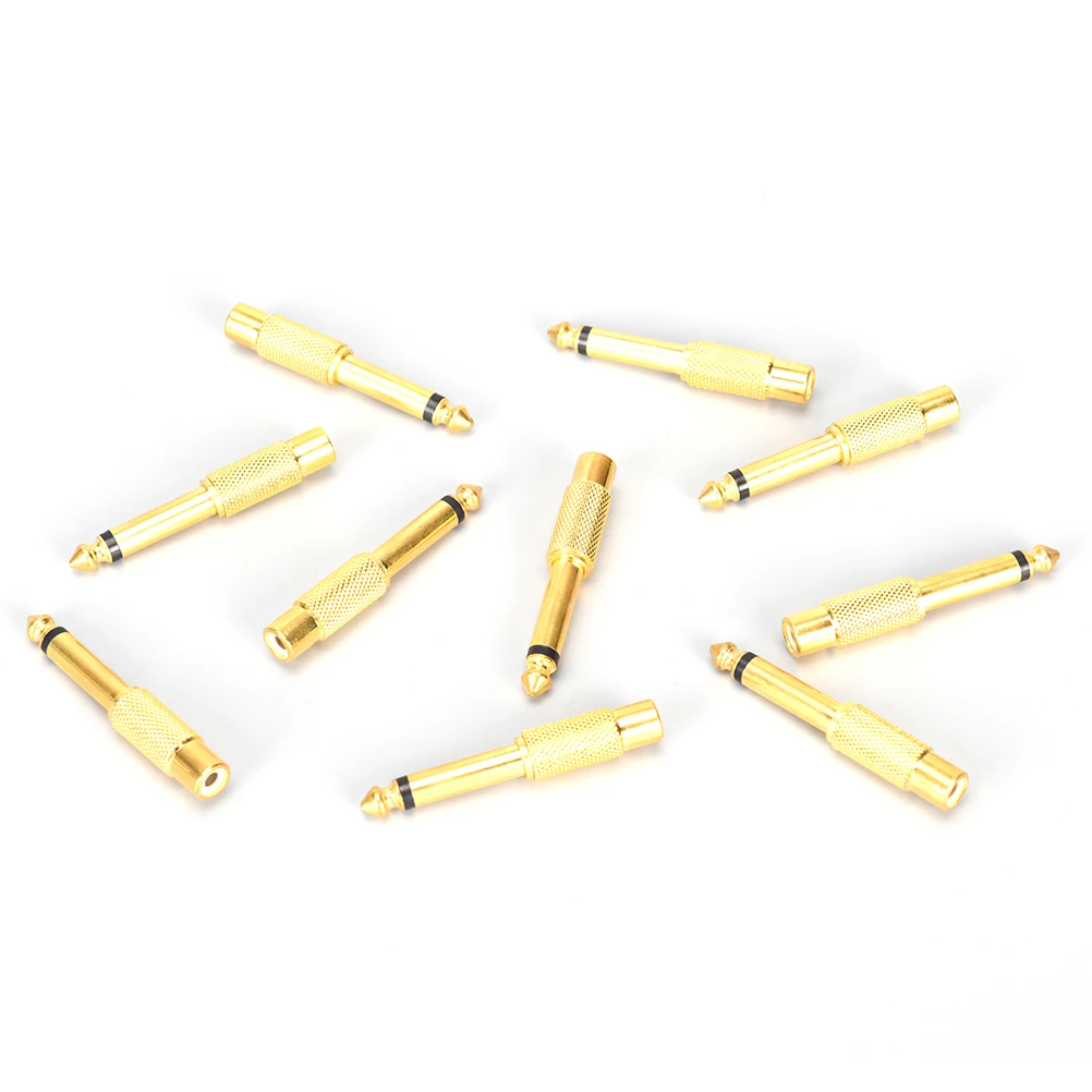 10 Pcs Gold Plated 6.35mm Male 1/4 for Mono Jack Plug Audio Connector Soldering To RCA Female Jack Audio Adapter Connector