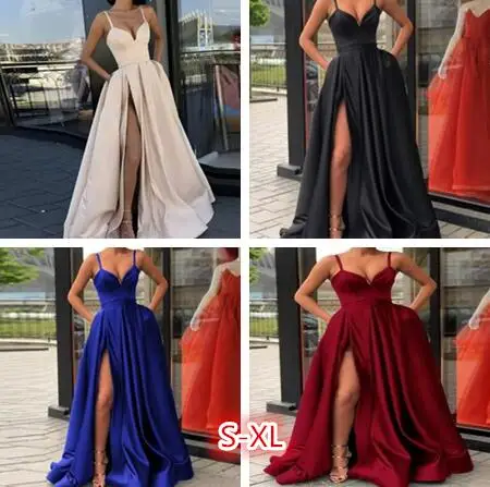 

Plus size with High Slit prom Satin red Blue Spaghetti Straps Sweetheart sexy vestidos de fiesta de noche abiye