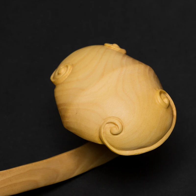 Lotus Ruyi Boxwood Carving, Handcrafted Solid Wood, Feng Shui Ornaments, Elegant