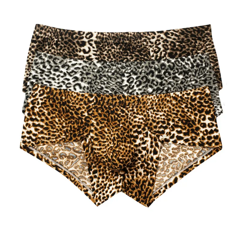 3PCS Mens Underwear Mini Boxer Shorts Leopard Printed Sexy Trunls Breathable Big Penis Pouch Gay Boxershorts Male Panties