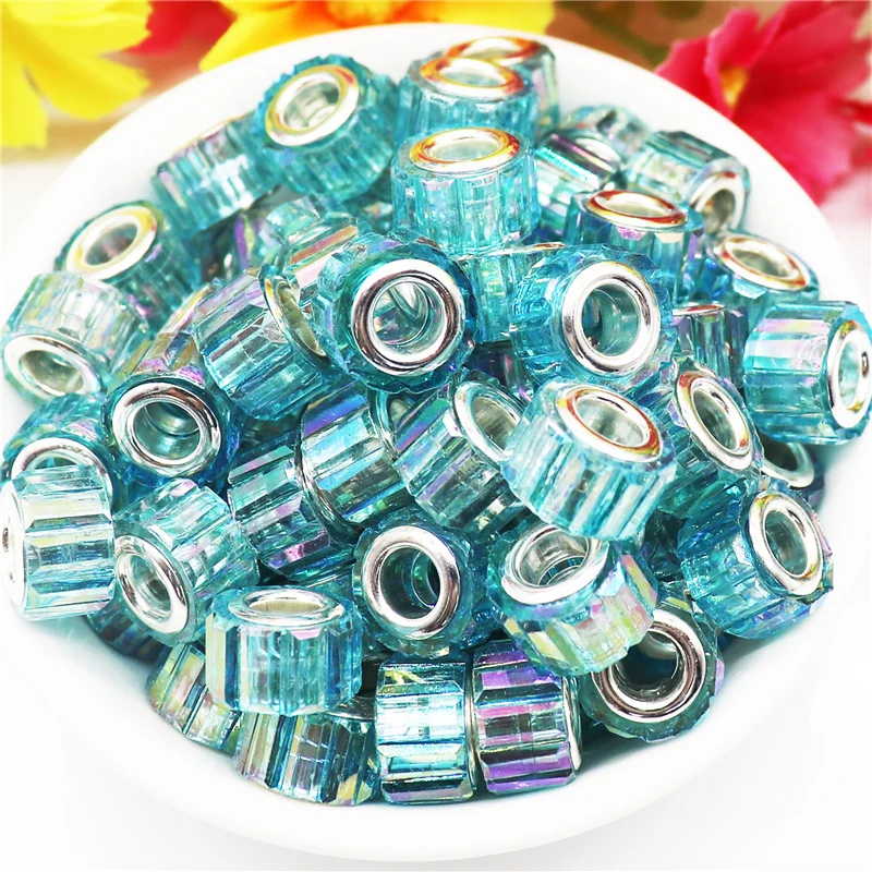 

10Pcs/Lot 11x8mm AB Color Blue Resin Murano Spacer Charms Big Hole Rondelle Beads Fit Women Snake Chain Bracelet DIY Earrings