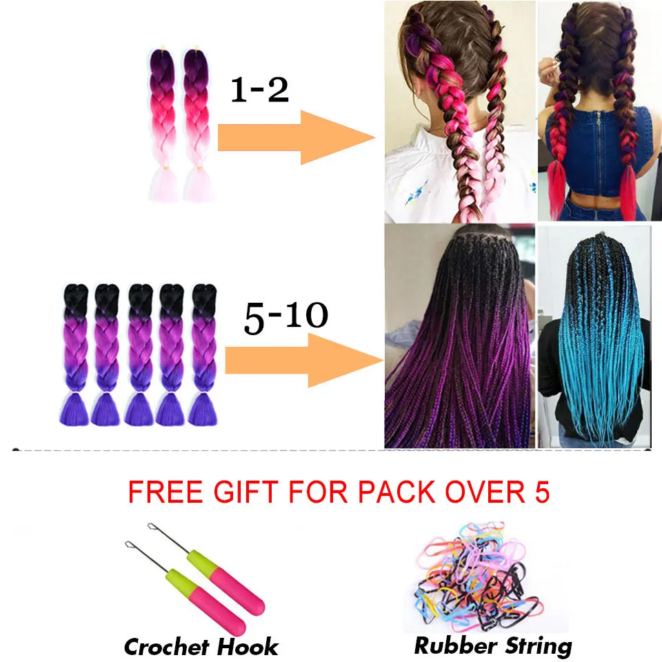 Trecce Locs estensioni dei capelli sintetici Jumbo intrecciatura pezzo di capelli per le donne afro bulk giallo blu rosso rosa Ombre arcobaleno MUMUPI