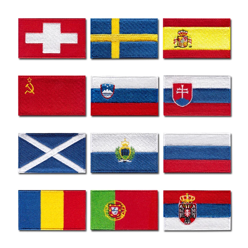 National flag computer embroidery patches clothes sticker ironing sew Applique Sweden Spain Russia Romania Portugal Serbia