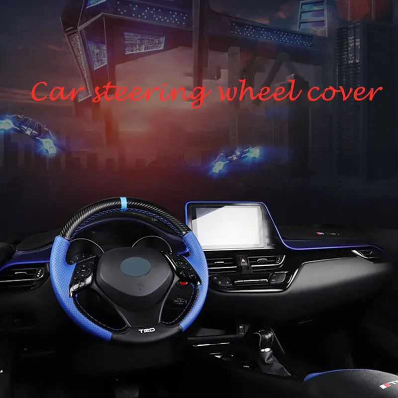 

Genuine leather Carbon fiber stitching Steering Wheel Cover Hand-stitched Car Steering Wheel Cover for Toyota CHR C-HR 2018 2019