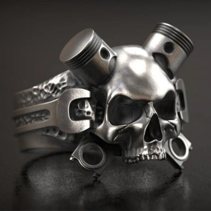 Fashion Personality Trend Steam Skull Ring Men's Hip Hop Rock Party Jewelry Jewelry Gift Free Shipping