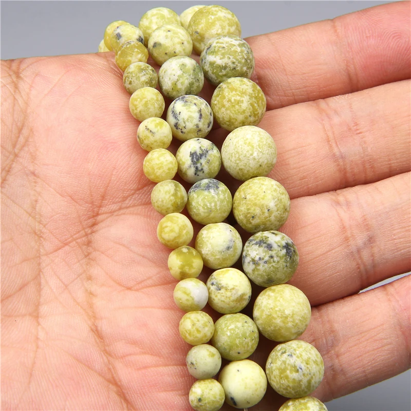 Natural Matte Round Yellow Turquoises Jaspers Stone Beads Loose Spacer 4 6 8 10 12 MM Charm Beads For Jewelry Making Accessories