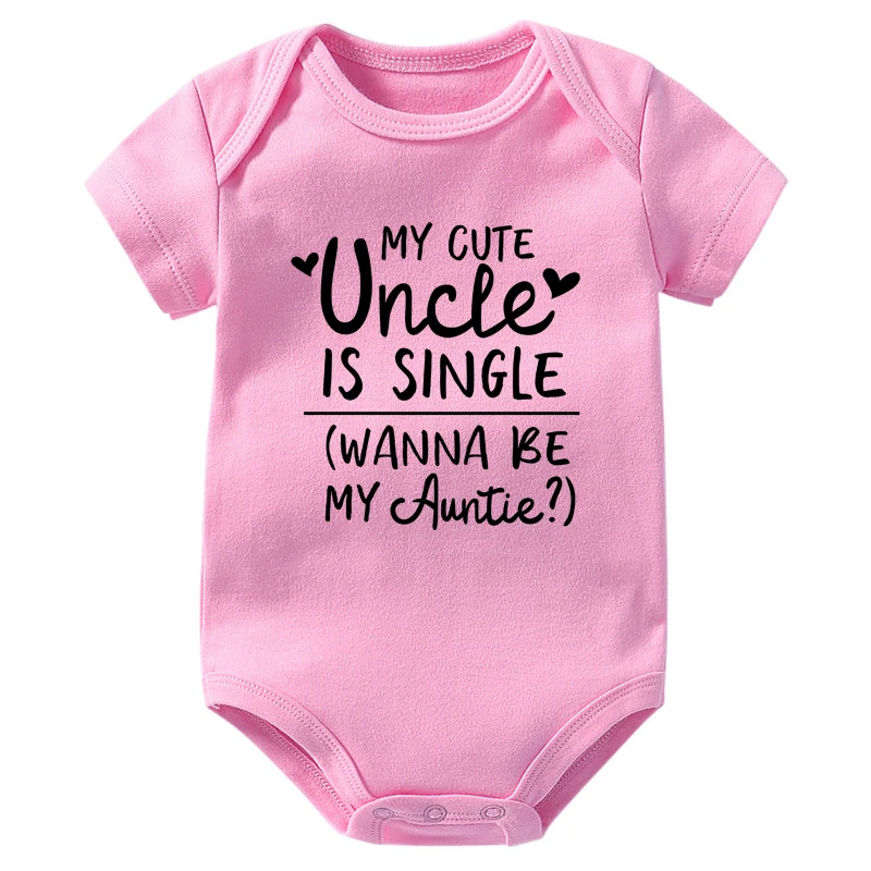 My Cute Uncle Is Single Wanna Be My Auntie Summer Funny Infant Bodysuit Newborn Baby Boys Girls Letter Print Jumpsuit Rompers