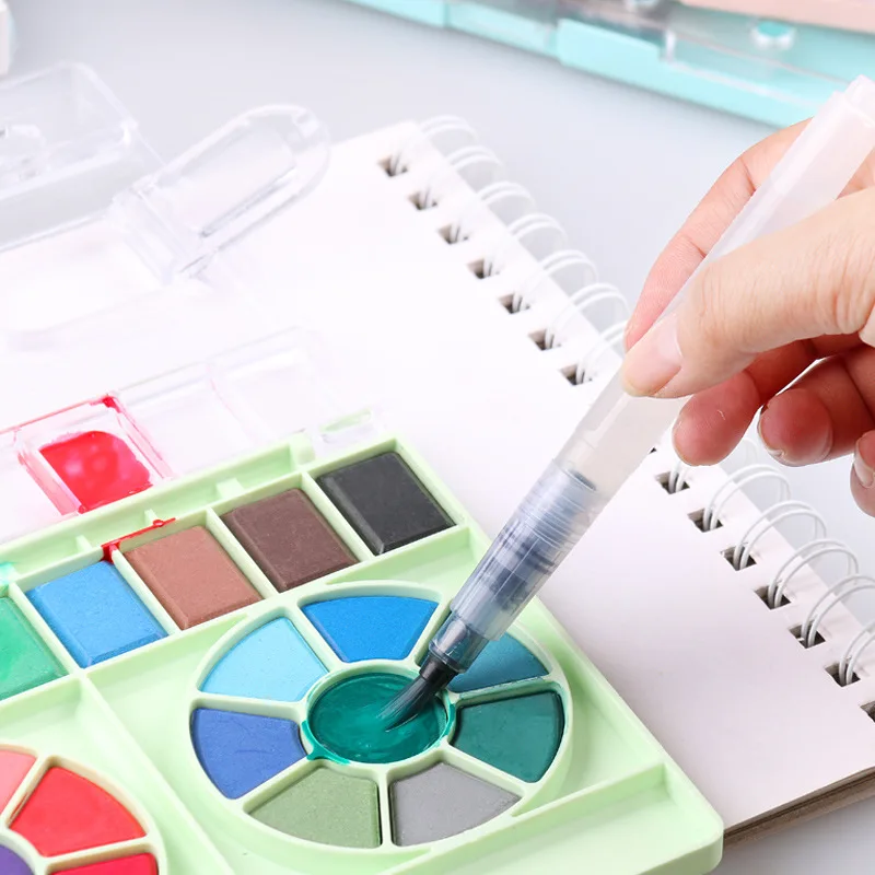 1pcs Solid watercolor paint set powder cake children's brush portable 36-color fan-shaped paint Macaron series 3 colors optional