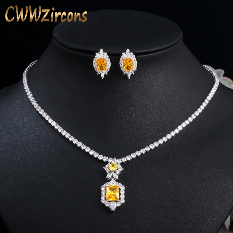 

CWWZircons блестящий желтый кубический цирконий камень круглое теннисное ожерелье и Вечерние вечернее платье ювелирные изделия аксессуары T443