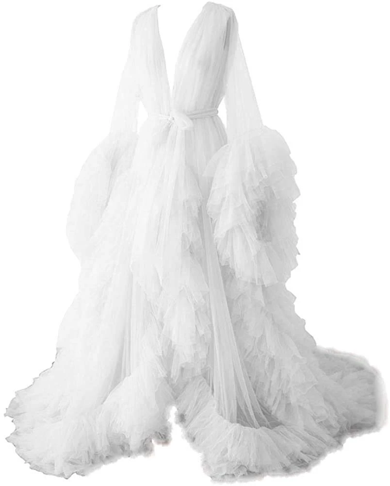 Robe longue transparente pour femmes, peignoir de maternité, moelleux, pour séance Photo