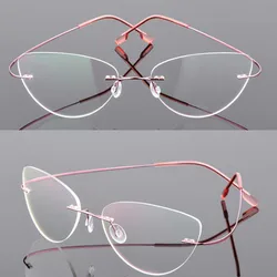 Cat eye Women Titanium Rimless Myopia Glasses Anti-blue Light Prescription Glasses for Computer Eyewear