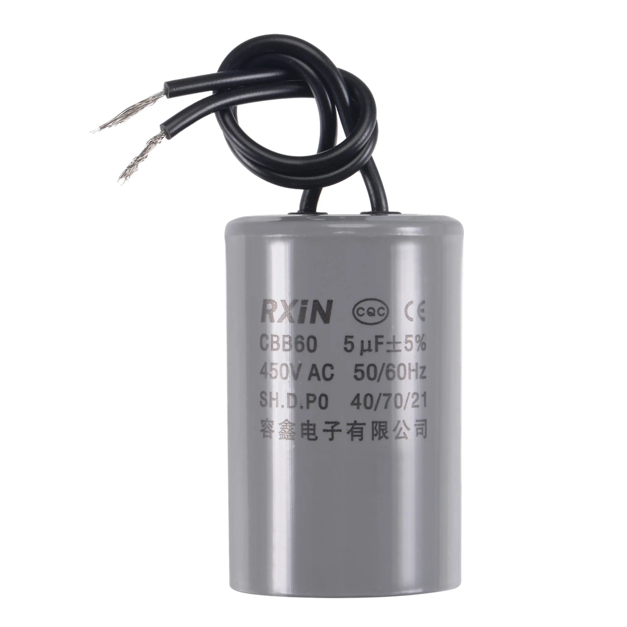 

Uxcell CBB60 Run Capacitor 5uF 450V AC 2 Wires 50/60Hz Cylinder 54x34mm for Air Compressor Water Pump Motor