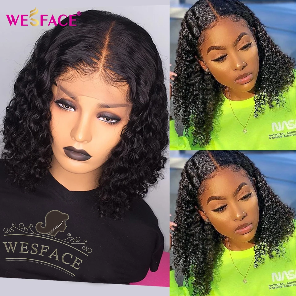 

Short Curly Bob Human Hair Wigs 4X4 Lace Closure Wigs For Black Women 13X1 Deep Wave Bob Wig Brazilian Preplucked Remy Hair