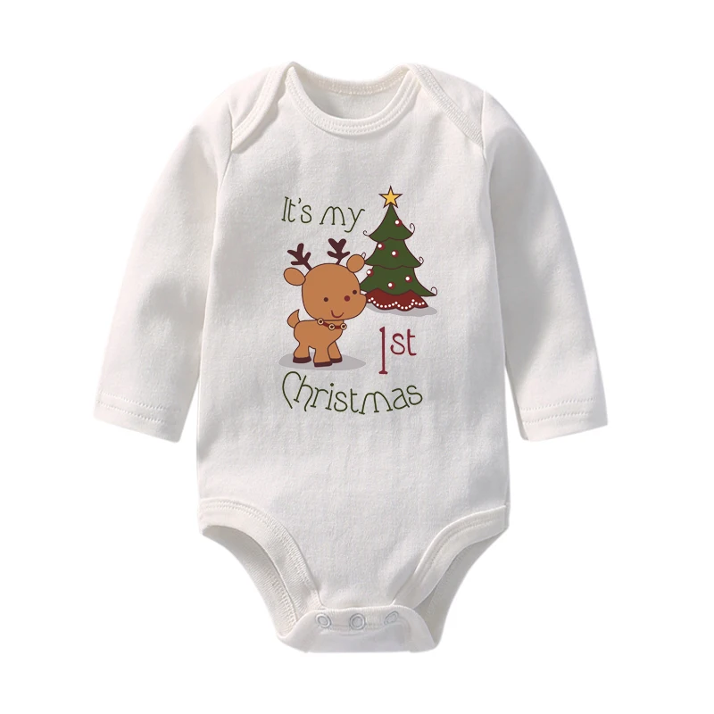 It\'s My First Christmas Baby Boys Girls Long Sleeve Christmas Jumpsuits Neworn Body Baby Holidays Romper Merry Christmas Clothes