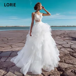 LORIE-vestido de novia Vintage con falda desmontable, traje de dos piezas con cuello redondo, apliques de encaje y tul, 2024