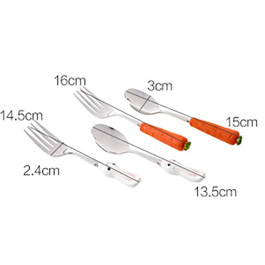 Cartoon Stainless Steel Long Handle Spoon/ Fork Cute Carrot Rabbit Dinner Spoon Fork Tableware Flatware Utensils Home Kitchen