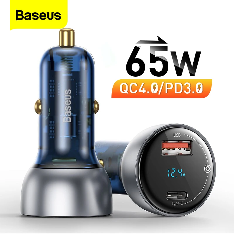 Baseus 65W USB Car Charger Quick Charge 4.0 3.0 QC4.0 QC3.0 Type C PD Fast Car Charging Charger For iPhone Xiaomi Mobile Phone