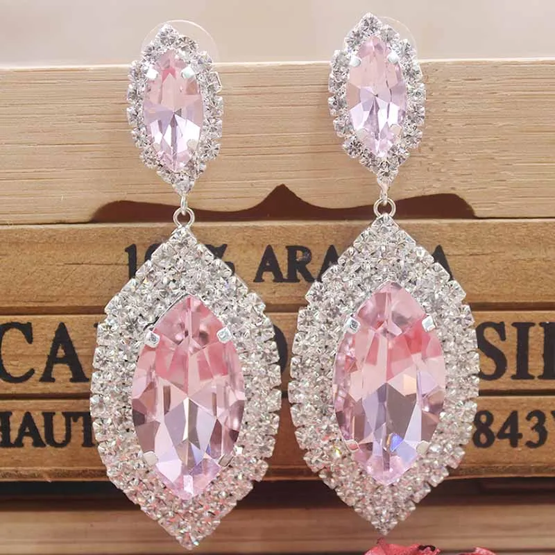 Pendiente colorido y piedra de cristal grande pendiente de boda grande Zerong pendiente colgante de diamantes de imitación grande gota de joyería de lujo