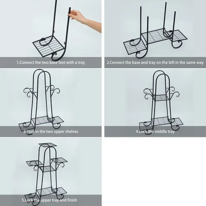 7단 금속 화분 홀더, 검은색 식물 스탠드 정원 파티오 장식 선반 야외 실내