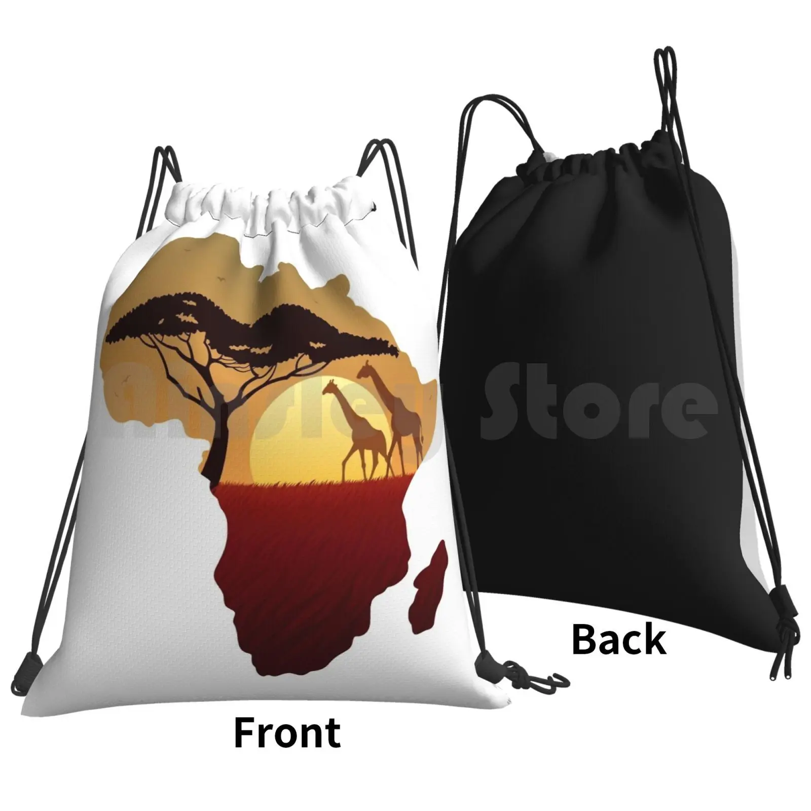 Africa Map Landscape Backpack Drawstring Bag Riding Climbing Gym Bag  Africa African Map Landscape Double Exposure Silhouette